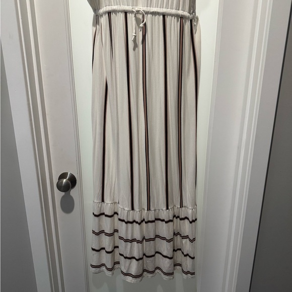 LOFT OUTLET Striped Brown & Black Sleeveless Maxi Dress Size M Ties at Waist - Picture 5 of 15